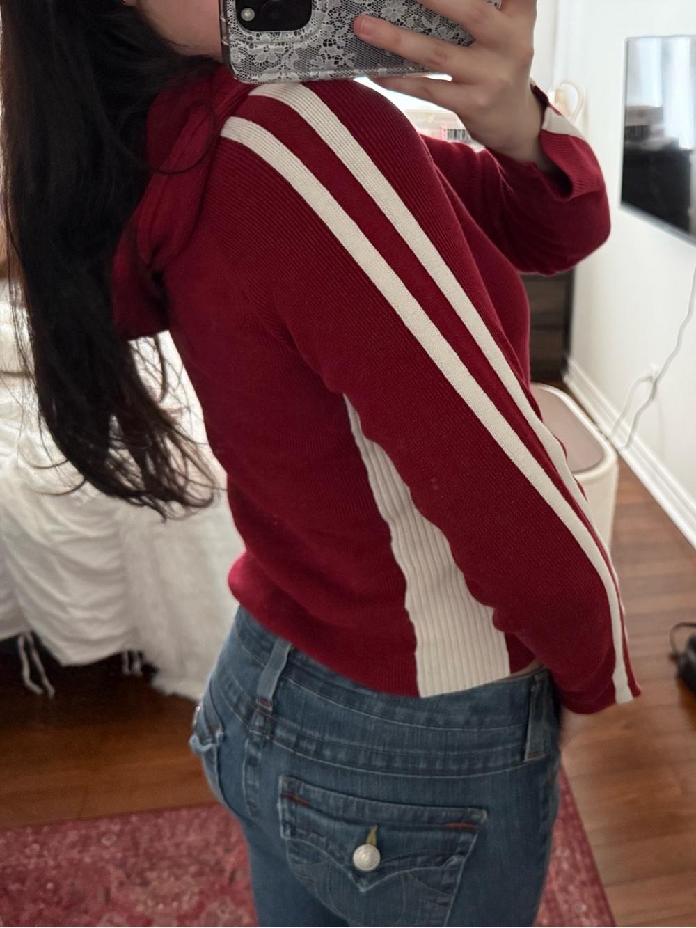 Vintage Jacob Connexion Red Half Zip-Front Sweater with Cream Side Panels - Picture 2 of 4